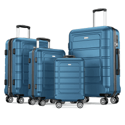 SHOWKOO Kofferset 4 Teilig Familienset Hartschale Leicht ABS+PC Erweiterbar Reisekoffer Haltbar Trolley Handgepäck Sets mit TSA Schloss und 4 Rollen (S M L XL -Navy Blau) Navy Blau Kofferset