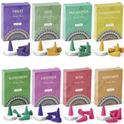 LA BELLEFÉE Räucherkegel Set,120st, Gemischte Düfte Räucherkerze mit Räucherstäbchenhalter, Rose, Salbei, Lavendel, Veilchen, Zimt, Eukalyptus, Sandelholz, Regenwald Rose Salbei Lavendel Veilchen Zimt Eukalyptus Etc