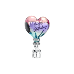 Alstiva Familie Freundschaft Liebe 925 Sterling Silber 5A Zirkonia Charm Anhänger für Armband Charm Bead Pendant für Europäische Armbänder Halsketten Schmuck Geschenk für Damen Frauen Alles Gute zum Geburtstag Heißluftballon-Charm