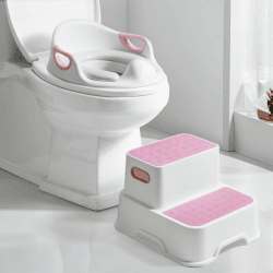 DEANIC Toilettensitz Kinder mit Tritthocker Kinder, Toilettensitz Kinder mit Treppe, WC Sitz Kinder mit 2 Stufen Hocker, Toilettenaufsatz Klositz für Kinder ab 1-2-3-6 Jahre, 2 Kissen 1 Bürste (Rosa) Rosa Toilettensitz
