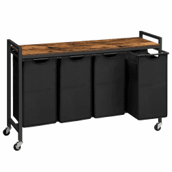 HOOBRO Wäschekorb, Wäschesammler mit Ablage, Wäschebox, Wäschewagen mit Rollen, 4 x 39,8 L, Wäschesack aus Oxford-Gewebe, Abnehmbar EBF04XY01 Dunkelbraun + Schwarz