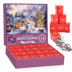 Adventskalender 2024 Puzzle, Familienurlaub Puzzle 1008 Teile Puzzles, 24 Boxen Puzzles für Countdown bis Weihnachten, Hausdekoration, Weihnachtsgeschenke für Erwachsene Lila