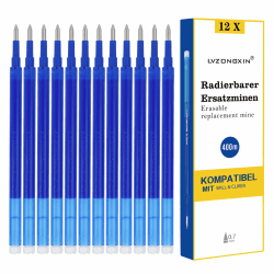 [12 Stück] - LVZONGXIN Radierbare Ersatzmine, Kompatibel mit Pilot Frixion [Blau], Tintenroller Radierbar, Spitze 0,7 mm,Nachfüllminen mit radierbarer Tinte (Blau) (B L AU, 12) 12 B L AU