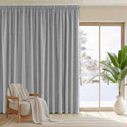 PONY DANCE Raumtrenner Vorhang für Schiene 1er Set H 260 x B 300 cm Graue Gardine Blickdicht Kräuselband Wohnzimmer Vorhänge für Große Fenster Thermovorhang gegen Kälte, Silbergrau H260 x B300 cm (1er Pack) Silbergrau