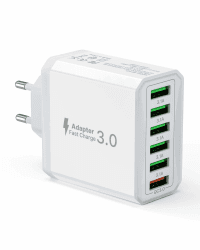 USB Ladegerät, 6-Ports Ladeadapter 33W Adapter Ladestecker mit QC 3.0 Schnellladegerät Mehrfach, USB Stecker Netzteil für iPhone 14 13 12 11 Pro Max, iPad, Handy Mehrfachsteckdose Charger Netzstecker 6A Weiß