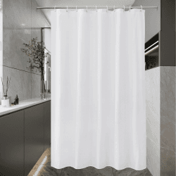 EurCross Weiß Schmal Duschvorhang 150x200 Textil Stoff Anti-Schimmel Badevorhang, Wasserdicht Waschbar Cloth Duschvorhänge im Badezimmer für Badewanne mit 10 Ringen Weiß H200 x B150 cm (1er Pack)