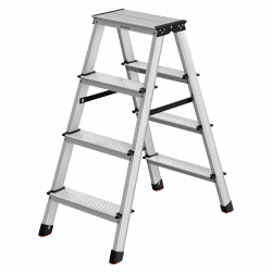 SONGMICS Leiter, Trittleiter, Aluleiter mit 4 rutschfesten Stufen, klappbar, Stehleiter, Mehrzweckleiter, bis 150 kg belastbar, Silbergrau-tintenschwarz GLT014E01 4 Stufen (78T x 42B x 81.5H cm)