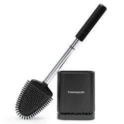 Fowooyeen Klobürste Silikon Toilettenbürste, Schwarze WC Bürste Wandmontage, Flach Klobürste mit Herzformem Kopf, Elegante Stand WC Garnitur Set, Toilettenbürstenhalter ohne Bohren, Schwarz 1 Pack Schwarz