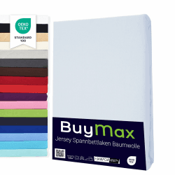 Buymax Topper Spannbettlaken 180x200 cm Spannbetttuch 100% Baumwolle Jersey für Matratzentopper bis 9 cm Matratzenhöhe Bettlaken für Boxspringbett Topper, Weiß Topper 180x200 cm Weiß 1
