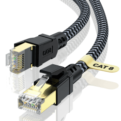 CABNEER Cat 8 Ethernet Kabel 6M, 40Gbps Netzwerkkabel Hochgeschwindigkeits 2000MHz S/FTP Ethernet Kabel, POE Gigabit RJ45 Nylon Geflochtener LAN Kabel, Patchkabel für PS5/4 Router Modem TV 6meter