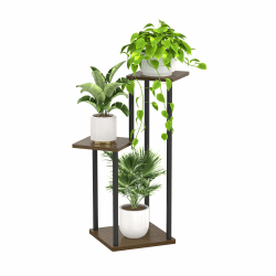LyTaispuly 3 Etagen Hölzern Metall Pflanzenständer Innen Außen, 80cm Ecke Blumenregal Pflanzenregal für Mehrere Pflanzen, Blumenständer Pflanzentreppe für Outdoor-Balkon Garten Wohnzimmer (Eiche-3) 3 Etagen Eiche