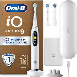 Oral-B iO Series 9 Plus Edition Elektrische Zahnbürste/Electric Toothbrush, PLUS 3 Aufsteckbürsten, Lade-Reiseetui, 7 Putzmodi, recycelbare Verpackung, white White (KARTONVERPACKUNG)