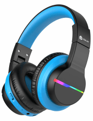 iClever Bluetooth Kinder Kopfhörer, Farbige LED-Leuchten, Kinderkopfhörer Over-Ear mit 74/85/94dB Lautstärkebegrenzung, 85 Stunden Spielzeit, Bluetooth 5.2, eingebautes Mikrofon BTH12 Schwarz
