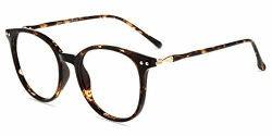 Firmoo Blaulichtfilter Brille ohne Sehstärke für Damen Herren Runde Computerbrille gegen Kopfschmerzen Antimüdigkeit, Blaulicht UV Schutzbrille Entspiegelte Nerdbrille (Leoparden) 0.0x Leoparden