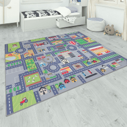 Paco Home Teppich Kinderzimmer Kinderteppich Spielteppich Straßenteppich rutschfest Mädchen Jungs, Grösse:200 cm Quadrat, Farbe:Grau 2 200 cm Quadrat Grau 2