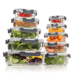 Vorratsbehälterset aus Glas, Glas-Frischhaltedosen,Aufbewahrungsbehälter für Küche und Restaurant mit Premium-Kunststoffdeckeln - luftdicht auslaufsicher Wiederverwendbar BPA-frei (10 Behälter) FE101