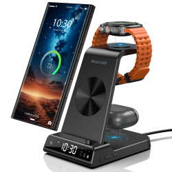 Wireless Charger für Samsung Ladestation für Galaxy S24 Ultra, Induktive Ladestation für Samsung Galaxy Watch Ultra/7/6, Kabelloses Ladegerät für Galaxy S23 Z Flip 6 Fold 6, Galaxy Buds 3 Pro Tiefschwarz