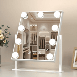 FUNTOUCH Hollywood Kosmetikspiegel mit Beleuchtung Groß, Schminkspiegel mit 9 LED Licht, 3 Farbtemperatur Verstellbares , 360° Drehung, Touch Steuerung, Plug-in, Kosmetischer Tischspiegel (weiß) Weiß-9glühbirne