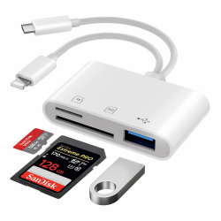 SD Kartenleser für iPhone iPad, Lighting & USB-C auf SD Micro SD USB Kartenleser Adapter USB C Kartenlesegerät SD Card Reader iPhone SD Karten Adapter für iPhone Speicherkartenleser Kartenadapter USB+USB-C SD Kartenleser