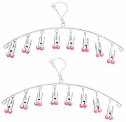 Qinglele 2pcs Edelstahl Trocknen Rack, Drip Kleiderbügel, Sockenaufhänger,mit 8 Wäscheklammern für Socken, Handschuhe, BH, Schals, Schnell Entfernen Kleidung vom Kleiderbügel, Winddicht, Rot