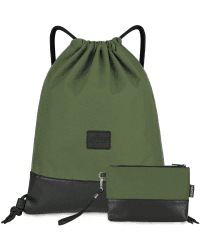 LIVACASA Turnbeutel Mit Reißverschluß Innentasche Sportbeutel Hipster Gym Bag Gefüttert Rucksack Mit Verstellbar Tunnelzug Gymsack für Damen und Herren Olive mit Geldtasche 42x33cm