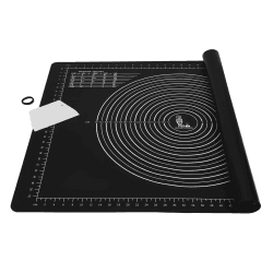 SUPER KITCHEN Groß Rutschfeste Backunterlage mit Teigschneider Antihafte Backmatte Silikon 80x60cm Teigunterlage Ausrollmatte XL Silikonmatte Fondant Pizza Teigmatte, Epoxidharz Resin Matte (Schwarz) Schwarz 80 x 60cm