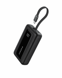 Anker Power Bank, Powerbank 20000mAh 30W mit integriertem USB-C Kabel, High-Speed portables Ladegerät, 1 USB-C, 1 USB-A, Akkupack für iPhone 16/15/15 Pro/15 Pro Max/15 Plus, MacBook, Galaxy und mehr USB-C Kabel Schwarz