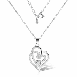 ASH'S CHOICE Damen Halskette Herz Ketten 925 Sterling Silber, Gold Roségold Silber Halsketten mit Doppel Herz Liebe Anhänger AAA+Zirkon Strass Halskette für Damen Frauen Mama Muttertag DoppelHerzSilber