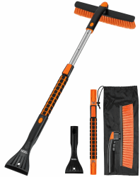 SEG Direct Schneebesen mit Eiskratzer, Teleskop Ausziehbare Auto Schneebürste mit Schaumstoffgriff, Abnehmbarem Griff, für Windschutzscheiben Fenster von LKW SUV, 92cm, Schwarz und Orange