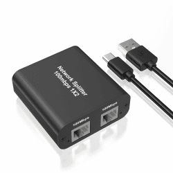 RJ45 LAN Splitter 1 auf 2 Ggleichzeitig, 100Mbit/s LAN Verteiler Netzwerk Switch[2 Geräte gleichzeitig vernetzt], Ethernet Splitter LAN Kabel Splitter mit USB Stromkabel für Cat 5/5e/6/7/8