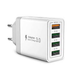USB Ladegerät, 4 Ports USB Stecker 33W ladeadapter mit QC 3.0 Schnellladegerät Mehrfach USB Netzteil für iPhone 16 Pro 15 14 13 12 11 X, Samsung Galaxy, Huawei, Xiaomi, Handy Ladestecker Netzstecker Weiß