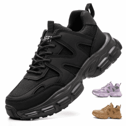 COOU Arbeitsschuhe Damen Leicht Sicherheitsschuhe rutschfest Sportlich Stahlkappenschuhe Atmungsaktiv Schutzschuhe 36 EU C01 Schwarz