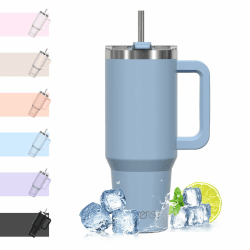 WATERSY 40oz Kaffeebecher to Go Thermobecher Doppelwandiger Edelstahl Vakuum Auslaufsicher Trinkbecher mit Griff und Strohhalm, Tragbare Autobecher Thermo Tumbler Smogblau für Kalte Heiße Getränke 1182 ml Smogblau
