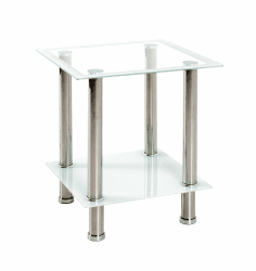 HAKU Möbel Beistelltisch Edelstahl, weiß, Edelstahl, Sicherheitsglas - Maße: B 40 cm x H 46 cm x T 40 cm, Style: Modern Edelstahl-weiß