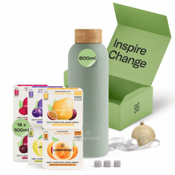 waterdrop® Starter Set Steel – Trinkflasche + 18 zuckerfrei Getränkewürfel zum Auflösen – 6 fruchtige Sorten – 600ml Edelstahlflasche auslaufsicher – Kohlensäure geeignet Olivgrün Matt