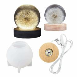 DIY Runde Silikon Form mit Lampenfassung, LED Lampe Kugel Epoxidharz Formen, Basteln resin Gießform for Kleine Tischlampe (Silikonformen-Set)