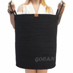 GOCAN große hohe robuste Wäsche Hamper Korb Gewebte Aufbewahrungskörbe für Kleidung Kissen Decke Spielzeug in Wohn- oder Schlafzimmer Dekoration H50XT38cm schwarz Vertikal (D38H50cm) V-schwarz