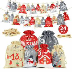 AFXXE Adventskalender zum Befüllen,24 Adventskalender Selber Befüllen Kinder Stoff,Groß Adventskalender Säckchen,2 Größen von Adventskalender Tüten,Leere Weihnachtskalender zum Selbst Befüllen Classic