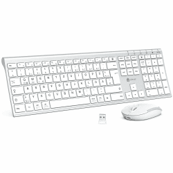 iClever kabellose Tastatur und Maus Set, 2.4G kabellose Tastatur und Maus, USB-C wiederaufladbar, Originalgröße, schlanke, dünne und widerstandsfähige Tastatur für Windows 7/8/10, Mac OS Silber