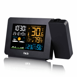 FanJu FJ3391 Wetterstation funk mit Außensensor/Projektionswecker/Innen-/Außentemperatur und Luftfeuchtigkeit/Mondphase/Funkwecker