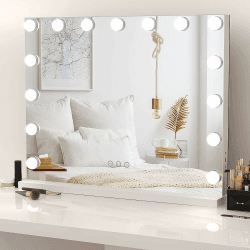 Dripex Hollywood Schminktischspiegel, Schminkspiegel mit 15 Lampen und 3 Farbtemperatur Licht, Hollywood Spiegel mit Beleuchtung, Kosmetikspiegel mit Touch Steuerung, 58 x 45 cm Weiß 58 x 12 x 45 cm | 15 LED Lampen