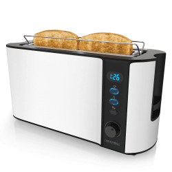 Arendo - Toaster Langschlitz 2 Scheiben - Defrost Funktion - 1000W - Doppelwandgehäuse - Integrierter Brötchenaufsatz - Bräunungsgrade 1-6 - Display mit Restzeitanzeige - Edelstahl weiß C: Weiß Matt