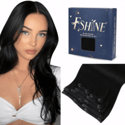 Fshine Clip in Extensions Echthaar Schwarz 35cm 120g Remy Echthaar Extension Clip Brazilian Haar Glatt Haarverlängerung Echthaar Clip in Haarteil für Damen 7 Stücke in der Farbe 1 1.1 Clip #1 35cm