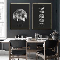 Trayosin Premium Poster Set, 2 Bilder Minimalistisches Schwarz Weiß Mondphasen Kunstdruck Modern Wandbilder, Wanddeko für Schlafzimmer und Wohnzimmer,Poster Vintage,OHNE Rahmen (21x30cm)