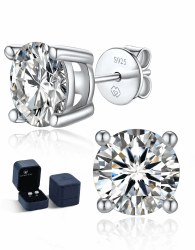 MomentWish Moissanite Ohrringe 925 Silber/Gold 585, 1-4 Karat Ohrstecker Moissanit Diamant Echtes Silber Hypoallergen VVS1 D Farbe mit GRA Zertifikat Ohrschmuck Geschenk für Damen Herren 5/6.5/8mm 4 Karat-8mm Silber-Vierzackig