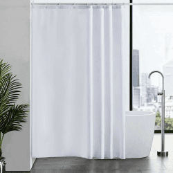 Furlinic Duschvorhang für Badewanne und Dusche in Badezimmer, Textiler Badvorhang Anti-schimmel aus Stoff Waschbar Wasserdicht, Weiß mit 12 Ringe 180x210cm. H210 x B180 cm (1er Pack) Weiß
