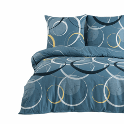 Buymax Bettwäsche 200x220 Baumwolle 3-Teilig Bettgarnitur mit Bettbezug und Kissenbezüge 80x80 Renforce Geometrisches-Muster Kreise Retro Bettwäsche-Set, Petrol Grün Gelb 200x220 + 2x - 80x80cm Blau