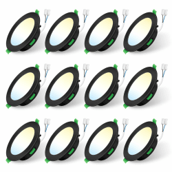 ALUSSO LIGHTING LED Einbaustrahler 230V,5W Einbaustrahler Led Dimmbar 400 Lumen,3CCT 3000K 4000K 6500K Deckenspots,IP44 Deckenstrahler für Badezimmer,Küche, 12er Set,Schwarz 5w Schwarz 3000k/4000k/6500k Rund 12 Stück