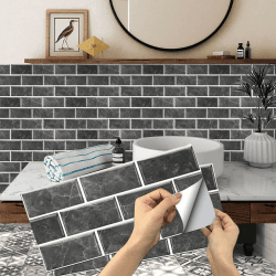 Küchen Fliesenaufkleber, 24 Stück Mosaik Fliesenaufkleber 15x30cm Badezimmer Selbstklebende Fliesendekor Aufkleber Backstein zum Küche Esszimmer Bad Fliesenfolie Deko Schwarz Schwarz 24pcs