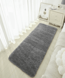 Warmfay Badezimmerteppich rutschfest 60x150CM, Weich Flauschig und Hochflor Badvorleger, Maschinenwaschbare Badematte, Absorbierende Badteppich für Badewanne, Dusche, Schlafzimmer, Badteppich Grau 60 x 150 cm Grau